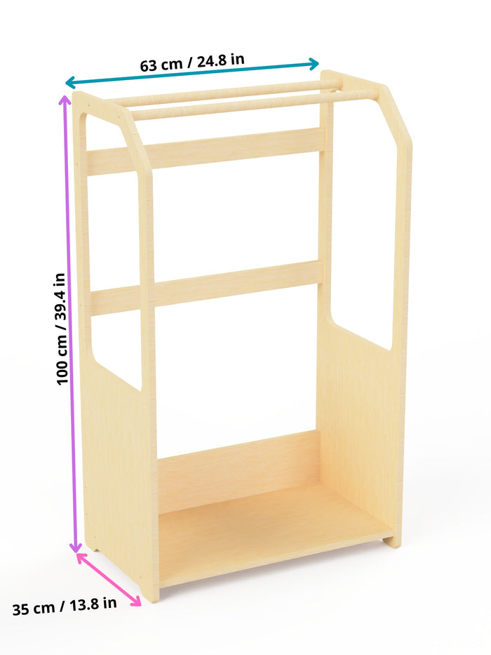 Montessori Wooden Clothes Drying Rack with Storage for Kids