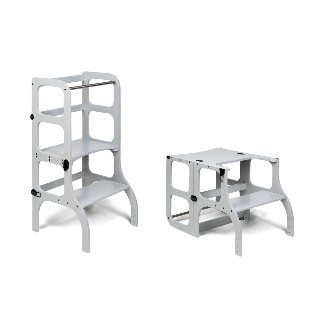 STEP'n'SIT Convertible 2-in-1 Helper Tower/Table With Support Legs - Grey
