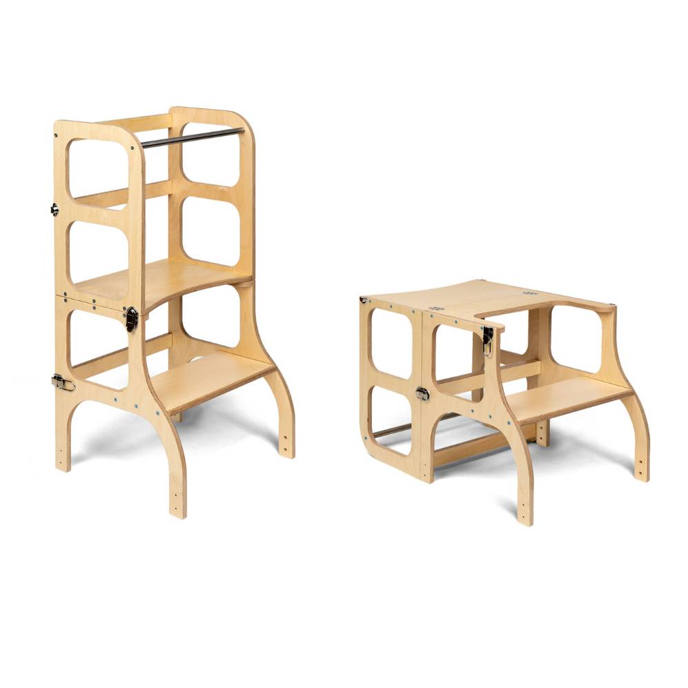 STEP'n'SIT Convertible 2-in-1 Helper Tower/Table - Natural Wood