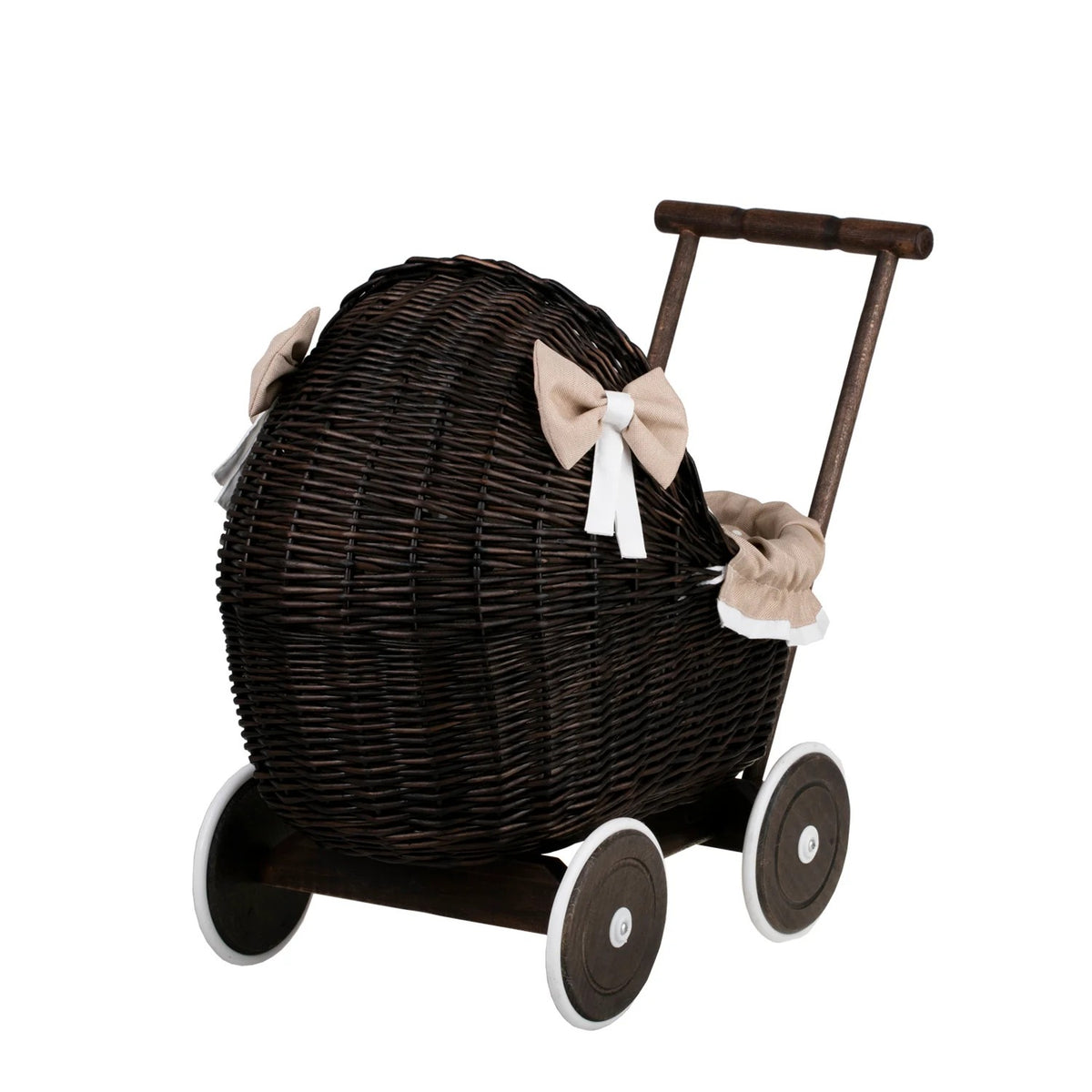 Dark Wicker Doll Pram Lili - Beige Bedding