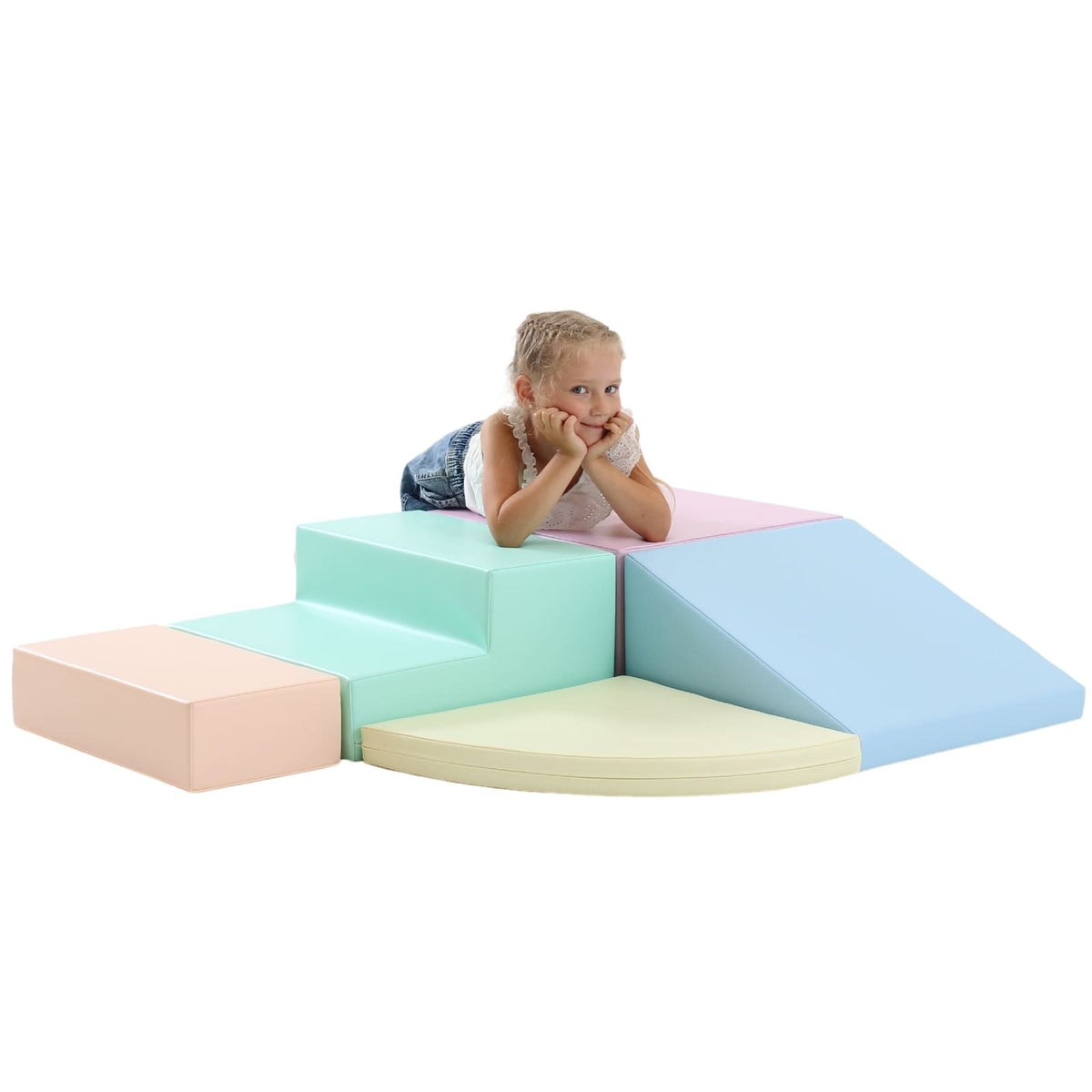 Soft Play Set Corner Climber, 5 Foam Blocks - Light Pastel