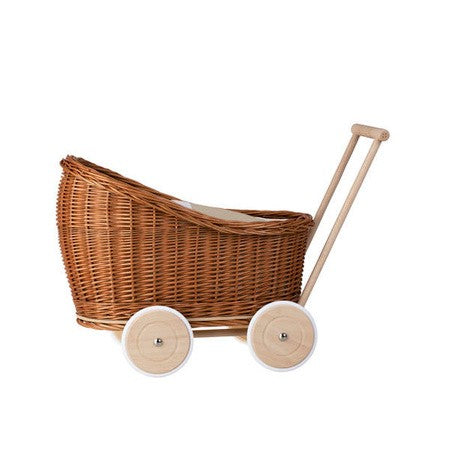 Natural Wicker Doll Pram Luna - Beige Bedding