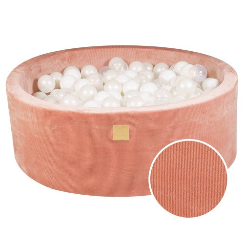 Round Ball Pit With 200 Translucent/White Balls - Apricot Velvet
