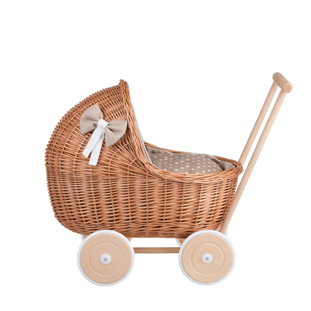 Wicker Doll Pram Lili - Beige Bedding
