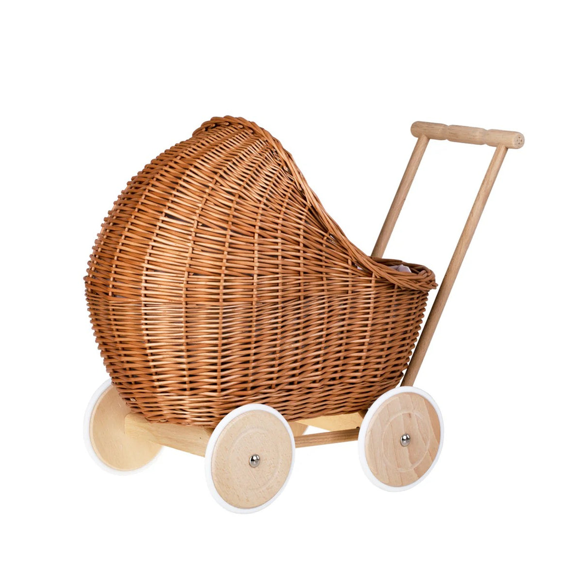 Wicker Doll Pram Lili - Pink Bedding